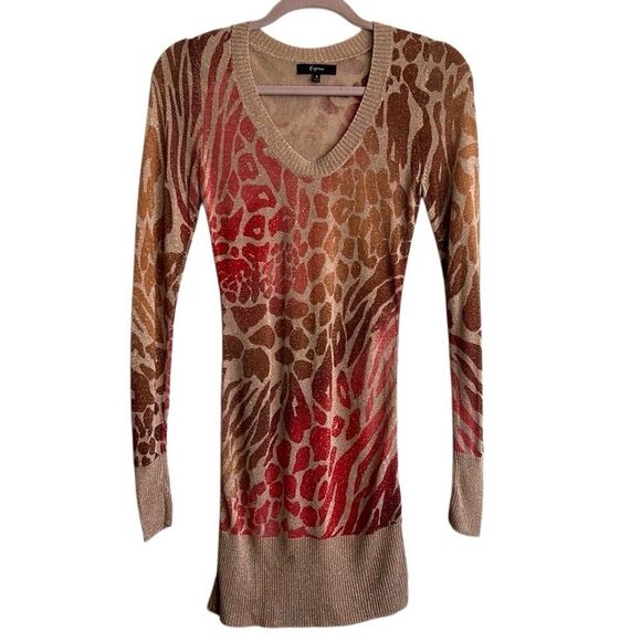 Express Y2K Sunset Sparkling Mixed Animal Print Sweater Dress Size Small - Picture 15 of 15